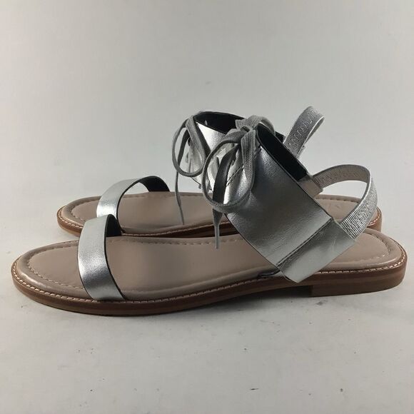 M4DE Hailey womens leather sandals lace up slides silver size 8 - Picture 3 of 8